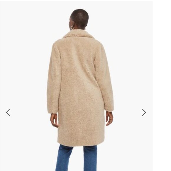 NWT JustFab 3X Drape Front Teddy Coat Sherpa Beige Camel Tan - Picture 3 of 9